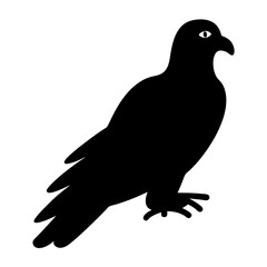 Silhouette of a bird with hooked beak perched,black bird against a on a transparent background