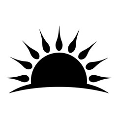 Rising Sun Icon Graphic with RaysEmerging From Horizon in Black and on a transparent background