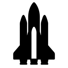 Stylized Black and Space Shuttle Launching,Futuristic Design, Minimalist Rocket Icon on a transparent background