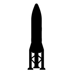 Silhouette of a rocket standing on alaunch platform ready for liftoff into space on a transparent background