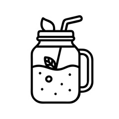 Refreshing summer drink in mason jar with straw and mint leaves vector illustration icon