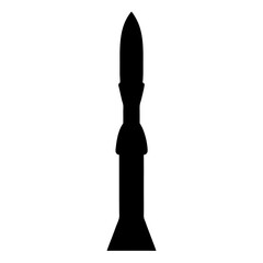 Silhouette of a missile or rocket with itsnozzle base and pointed warhead in black against on a transparent background