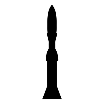Silhouette of a missile or rocket with itsnozzle base and pointed warhead in black against on a transparent background