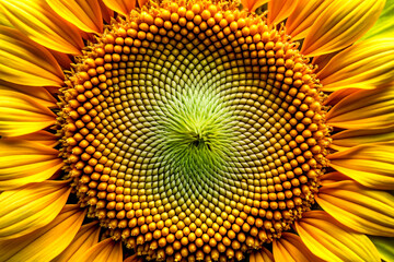 Close-Up of a Sunflower's Fibonacci Spirals – Nature's Perfect Pattern. Generative AI