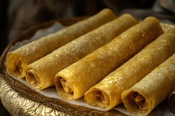Crispy rolled tortillas with various fillings like chicken or potatoes