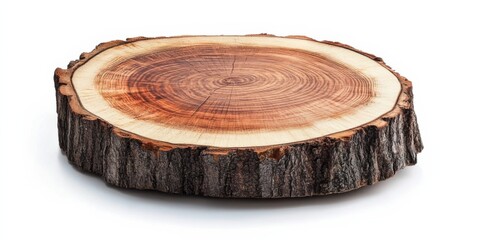Wooden round slice showcasing natural grain patterns and texture from a tree, ideal for rustic decor or crafts showcase