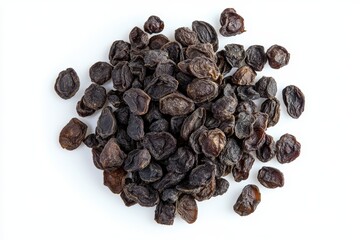 Fototapeta premium Dehydrated goji berries on white backdrop overhead view