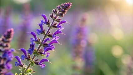 Obraz premium Purple Salvia in Golden Hour, Backlit, Botanical ,Nature