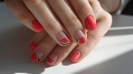 Summer nail art with watermelon design for stylish manicure