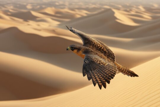 Desert falcon soaring in Dubai UAE