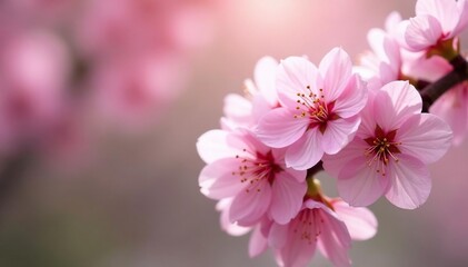 Obraz premium Delicate pink cherry blossoms, full bloom, soft focus, nature, japan, sakura