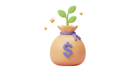 Isolated Money Bag with Dollar Sign and Sprout