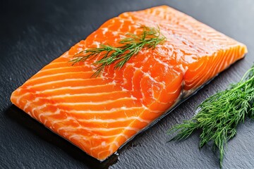 Dish of raw salmon or Icelandic char with dill commonly found in upscale dining set against a black backdrop