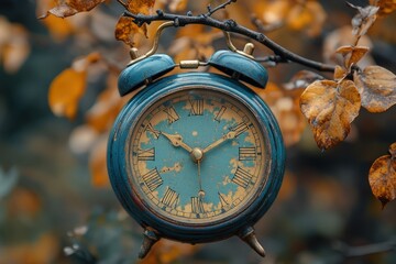 Fototapeta premium Vintage Clock Autumn Branch.