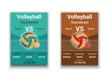 Volleyball camp posters, flyer with volleyball ball - template vector design, Beach Volleyball Tournament Flyer Layout, Volleyball championship flyer layout, double sided poster design for Volleyball 