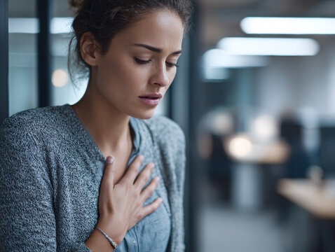 young woman experiencing panic attack in the office