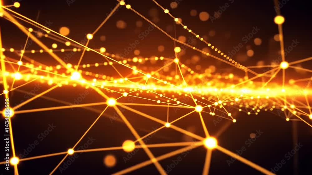 Wall mural abstract network of glowing gold points and lines