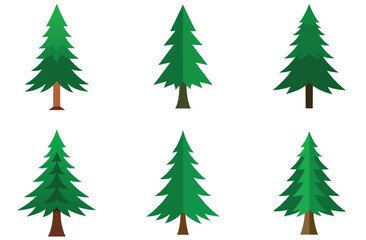 A vector set features green fir and pine trees, perfect for Christmas holiday decoration and winter season designs