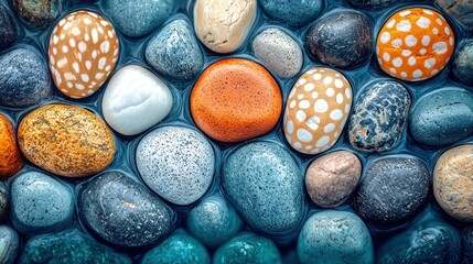 Colorful smooth pebbles filling the whole space