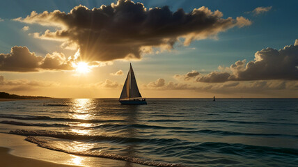 Serene Sunset Sail at Tropical Beach