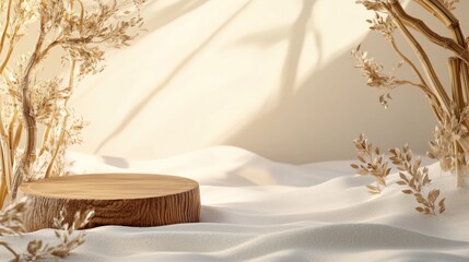 Fototapeta premium Wooden podium, nature, shadows, display