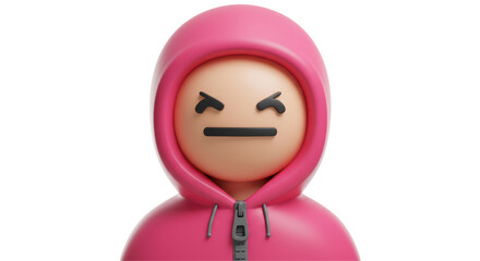 Isolated Emoji in Pink Hoodie with Angry Expression