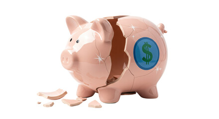 Isolated Broken Piggy Bank with Dollar Sign