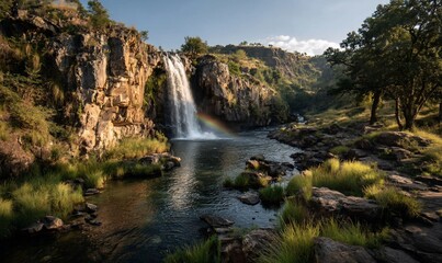 Obraz premium Waterfall cascading into a tranquil pool