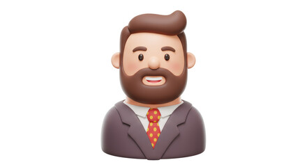 Isolated 3D Render of a Cartoon Businessman Avatar with Beard