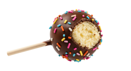 Isolated Bitten Chocolate Cake Pop with Sprinkles
