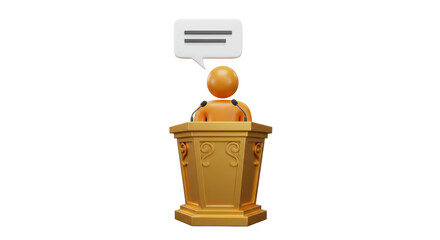 Isolated 3D Render of a Speaker Podium with Speech Bubble