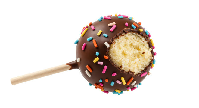 Isolated Bitten Chocolate Cake Pop with Sprinkles