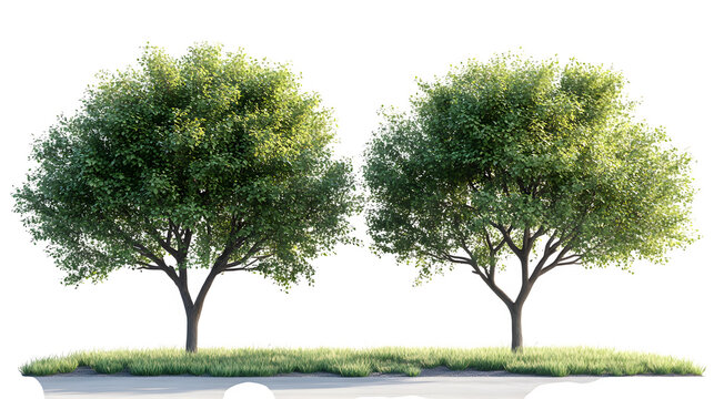 Isolated small street trees with green leaves, ideal for architectural rendering