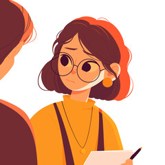 Fototapeta premium Student girl listening carefully during parent teacher talk 