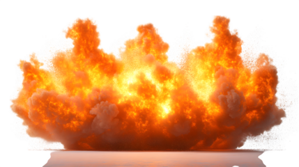 Large fire explosion with glowing embers, cinematic blast effect isolated on white background