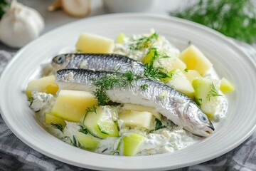 Herring with yogurt and apple leek or sour cream tasty herring salad
