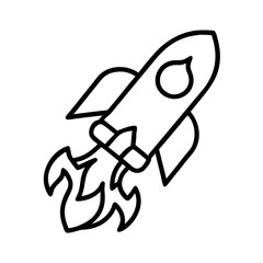 Rocket ship vector illustration, space travel, exploration, startup, line art, outline drawing design