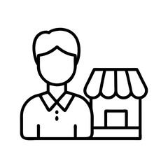 Illustration of business owner small shop store front market vendor entrepreneurship success retail trade