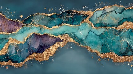 Fototapeta premium An abstract design of fluid art with gold and teal colors.