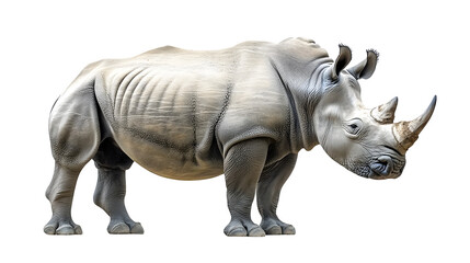Obraz premium Large rhinoceros standing tall, isolated on white background