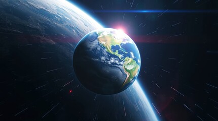 Fototapeta premium Earth View From Space with Sun Glare and Atmosphere