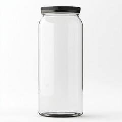 Transparent Glass Jar with Black Lid for Food Storage and Preservation Container Mockup Presentation