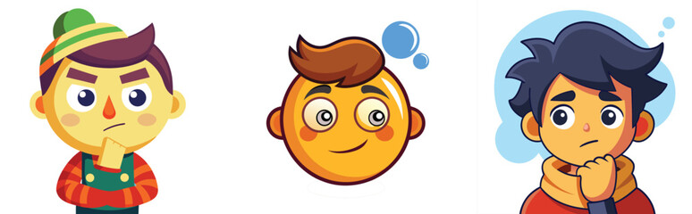 A set of cute and funny cartoon animal illustrations featuring a happy red bird and an adorable smiling fish