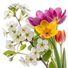 Fototapeta premium Spring flowers arrangement colorful bloom isolated