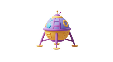 Isolated Colorful Cartoon Spaceship on Landing Gear