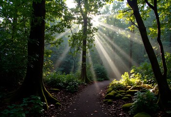 Obraz premium Forest Path Sunlight Beams