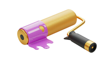 Isolated Paint Roller with Dripping Purple Paint