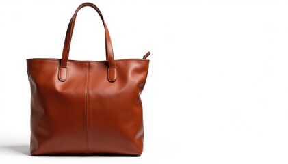 Naklejka premium Stylish brown leather tote bag isolated on white background, container, texture, close-up