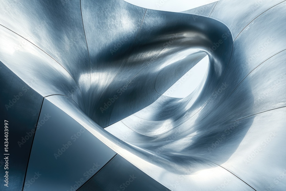 Poster Abstract metallic sculpture with flowing, curved forms creating a dynamic, visually captivating composition.