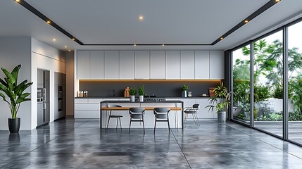 Stylish kitchen with full height windows high resolution picture